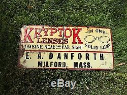 Antique Vintage Kryptok Lenses Embossed Tin Sign Country Store Scarce