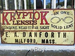 Antique Vintage Kryptok Lenses Embossed Tin Sign Country Store Scarce