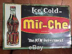 Antique Vintage Mit Che Tin Embossed Soda Sign Country Store