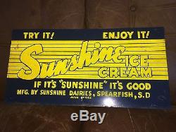 Antique Vintage Reflective Sunshine Ice Cream Tin Sign Country Store