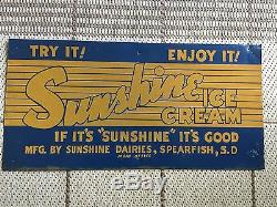 Antique Vintage Reflective Sunshine Ice Cream Tin Sign Country Store