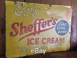 Antique Vintage Sheffer's Ice Cream Reflective Tin Sign Country Store Rare
