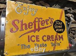 Antique Vintage Sheffer's Ice Cream Reflective Tin Sign Country Store Rare