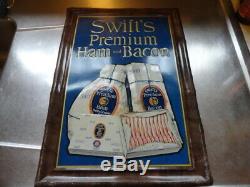Antique Vintage Tin Self Framed Embossed sign Swifts premium ham and bacon