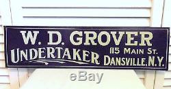 Antique Vintage Undertaker Sign 1920s Old Tin New York Funeral Cemetery Rare
