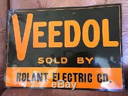 Antique Vintage Veedol Tin Tacker Sign 1930's Gas Station
