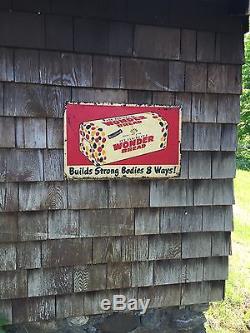 Antique Vintage Wonder Bread Tin Tacker Sign Country Store