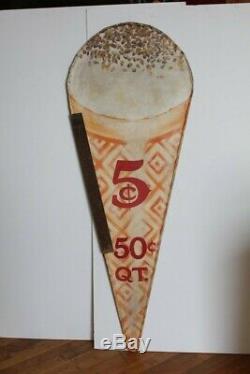 Antique Vintage c. 1900 Double Sided 5 Cents Ice Cream Advertising Tin Sign