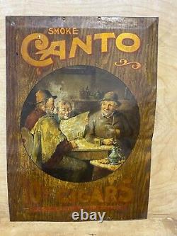 Antique Vtg 1900s-10s SMOKE CANTO 10 CENT CIGARS TOC Tin Cardboard Sign DETROIT