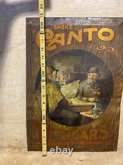 Antique Vtg 1900s-10s SMOKE CANTO 10 CENT CIGARS TOC Tin Cardboard Sign DETROIT