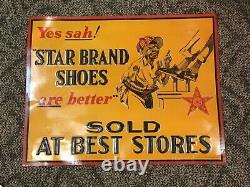 Antique/vintage Star Brand Shoes Embossed Tin Advertising Sign Nos 23 X 13