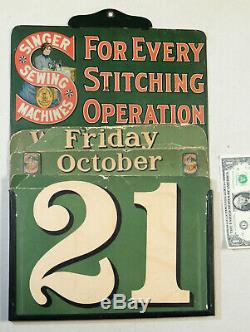Antique vtg 1890s-1910 SINGER Sewing Machine TIN SIGN Perpetual CALENDAR Passaic