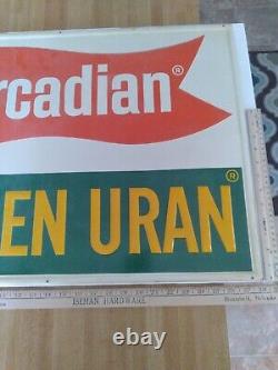 Arcadian Golden Uran Vintage Tin Metal Sign measurements 28 Inches by 20 Inches