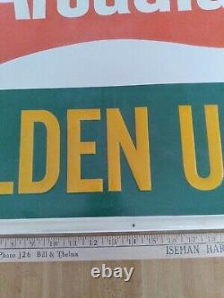 Arcadian Golden Uran Vintage Tin Metal Sign measurements 28 Inches by 20 Inches