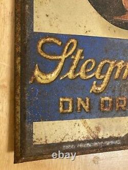 As is, VTG STEGMAIER BEER ON DRAUGHT TIN OVER CARDBOARD TOC SIGN WILKES-BARRE PA