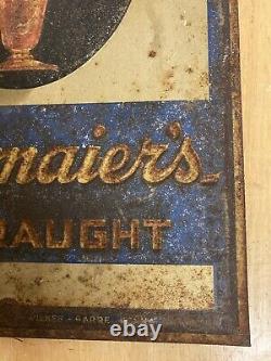 As is, VTG STEGMAIER BEER ON DRAUGHT TIN OVER CARDBOARD TOC SIGN WILKES-BARRE PA