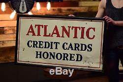 Atlantic Early Gas Station Sign vintage Credit Cards Oil Service Garage Tin Adv