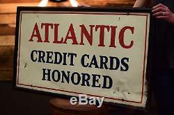 Atlantic Early Gas Station Sign vintage Credit Cards Oil Service Garage Tin Adv