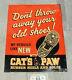 Authentic Tin Sign Antique Vtg 1930s Cat's Paw Soles Heel Shoe Store Art Deco