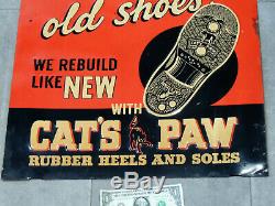 Authentic TIN SIGN Antique vtg 1930s CAT'S PAW Soles Heel SHOE STORE Art Deco