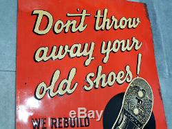Authentic TIN SIGN Antique vtg 1930s CAT'S PAW Soles Heel SHOE STORE Art Deco