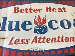 BLUE COAL Advertising METAL Embossed Tin SIGN Oil Gas Vintage Better Heat Rare