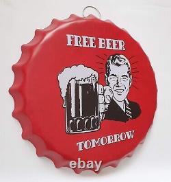Beer Bottle Cap Tin Sign Free Beer Tomorrow Vintage tin Sign for Bar Cafe Decor