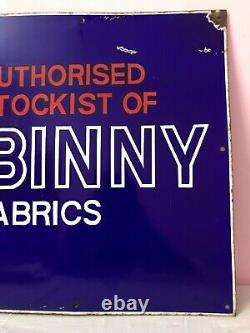 Binny Fabrics Original Antique Vintage Advt Tin Enamel Porcelain Sign Board D24
