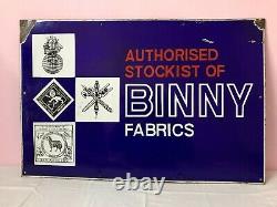 Binny Fabrics Original Antique Vintage Advt Tin Enamel Porcelain Sign Board D24