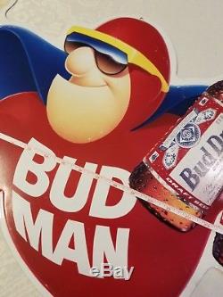 Bud Man Beer Sign Tin Metal Large Vintage 1991 Bud Dry Bud Light Budweiser