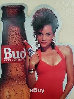 Budweiser Girl Model 1990 Metal Tin Beer Woman Sign 30 Tall Vintage