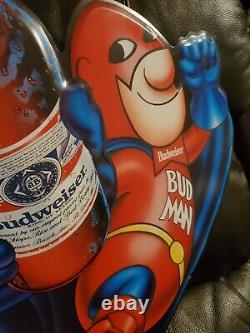 Budweiser Rocket Bud Man Metal Tin Beer Sign Man Cave Shop Bar Vintage 1989