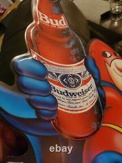 Budweiser Rocket Bud Man Metal Tin Beer Sign Man Cave Shop Bar Vintage 1989