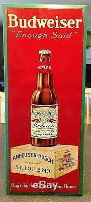 Budweiser tin over cardboard sign TOC prohibition era rare vintage original