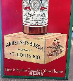 Budweiser tin over cardboard sign TOC prohibition era rare vintage original