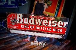 Budweiser tin sign rare vintage original 6ft 1940's Advertising Bar Beer Gas Oil