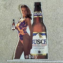 Busch Beer Swimsuit Model Girl Tin Metal Beer Sign Vintage 1992 Very Rare