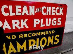 Champion Spark Plugs, We Clean & Check Plugs, Tin Vintage Antique & REAL Sign