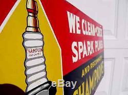Champion Spark Plugs, We Clean & Check Plugs, Tin Vintage Antique & REAL Sign