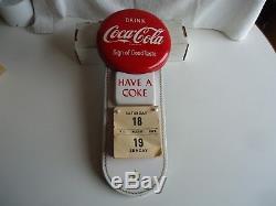 Coca-Cola Button Calendar tin vtg 1950's sign of good taste advertising sign