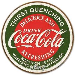 Coca Cola Sign Tin Thirst Quenching Logo Old Antique Vintage Style Wall Coke 11