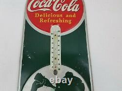 Coca Cola Thermometer Sign 1939 Embossed Tin 16 Soda Pop Original vintage as is