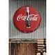 Coca-cola Ollow Curved Tin Button Round Vintage Sign Retro Wall 24 In. X 24 In