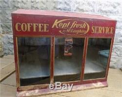 Coffee Service Store Display, Tin Countertop Bin, Vintage Advertising Sign