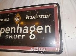 Copenhagen Satisfies since 1822 Tobacco Snuff Tin Metal VINTAGE Sign 21 x 12