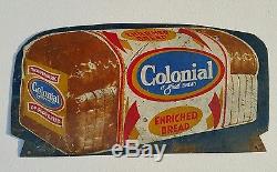 DOUBLE SIDED Original Vintage Colonial Bread Loaf Painted Tin Metal Store Sign