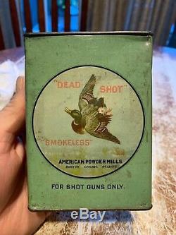 Dead Shot Smokeless Powder Shot gun Tin Duck Can Rare Advertising American