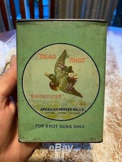 Dead Shot Smokeless Powder Shot gun Tin Duck Can Rare Advertising American