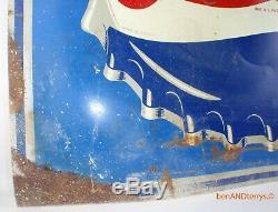 Double Dot Pepsi Cola Bottle Cap Embossed Red White & Blue Vintage Tin Sign