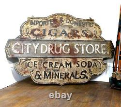 Drug Store Trade Sign Stamped Tin Cigar Vintage Style Soda Fountain